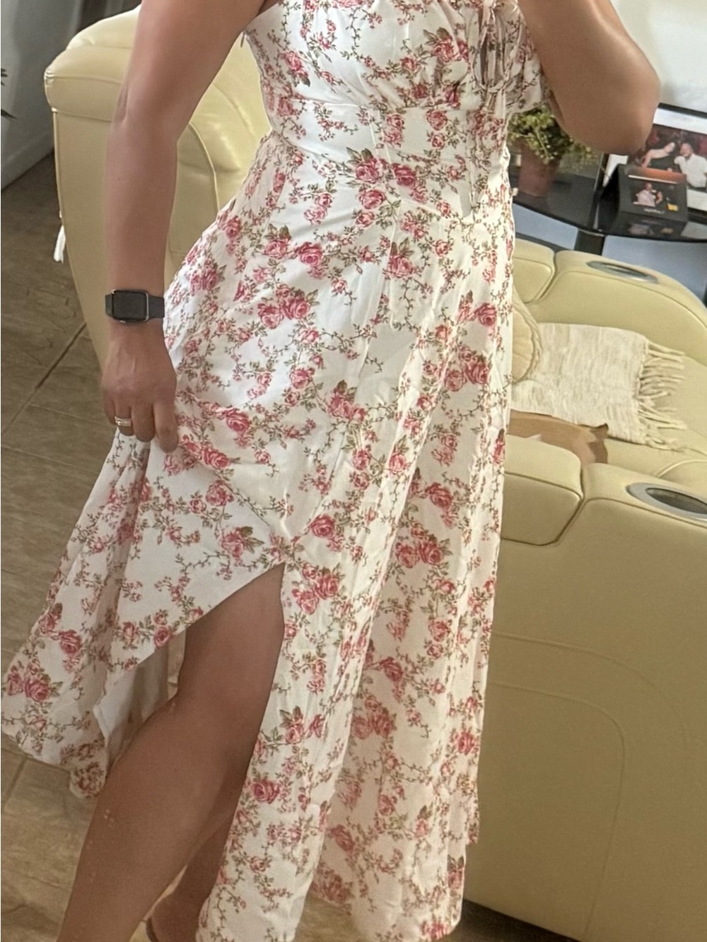 RIHOAS White and Pink Floral High-Low Dress